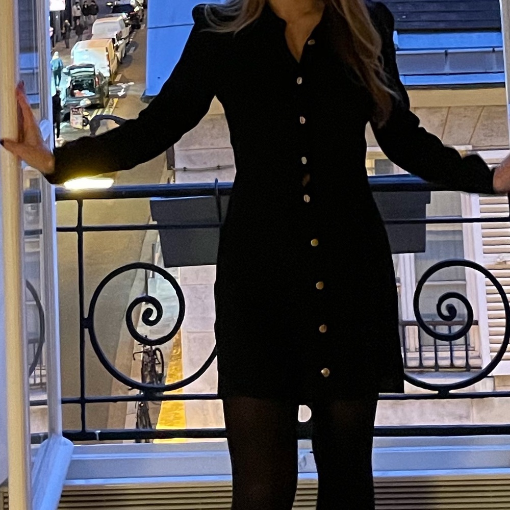 Reformation Black Long Sleeve Dress with Gold Buttons